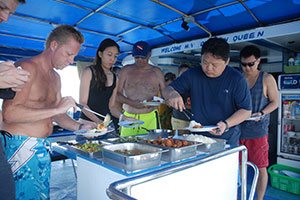 guests around the buffet